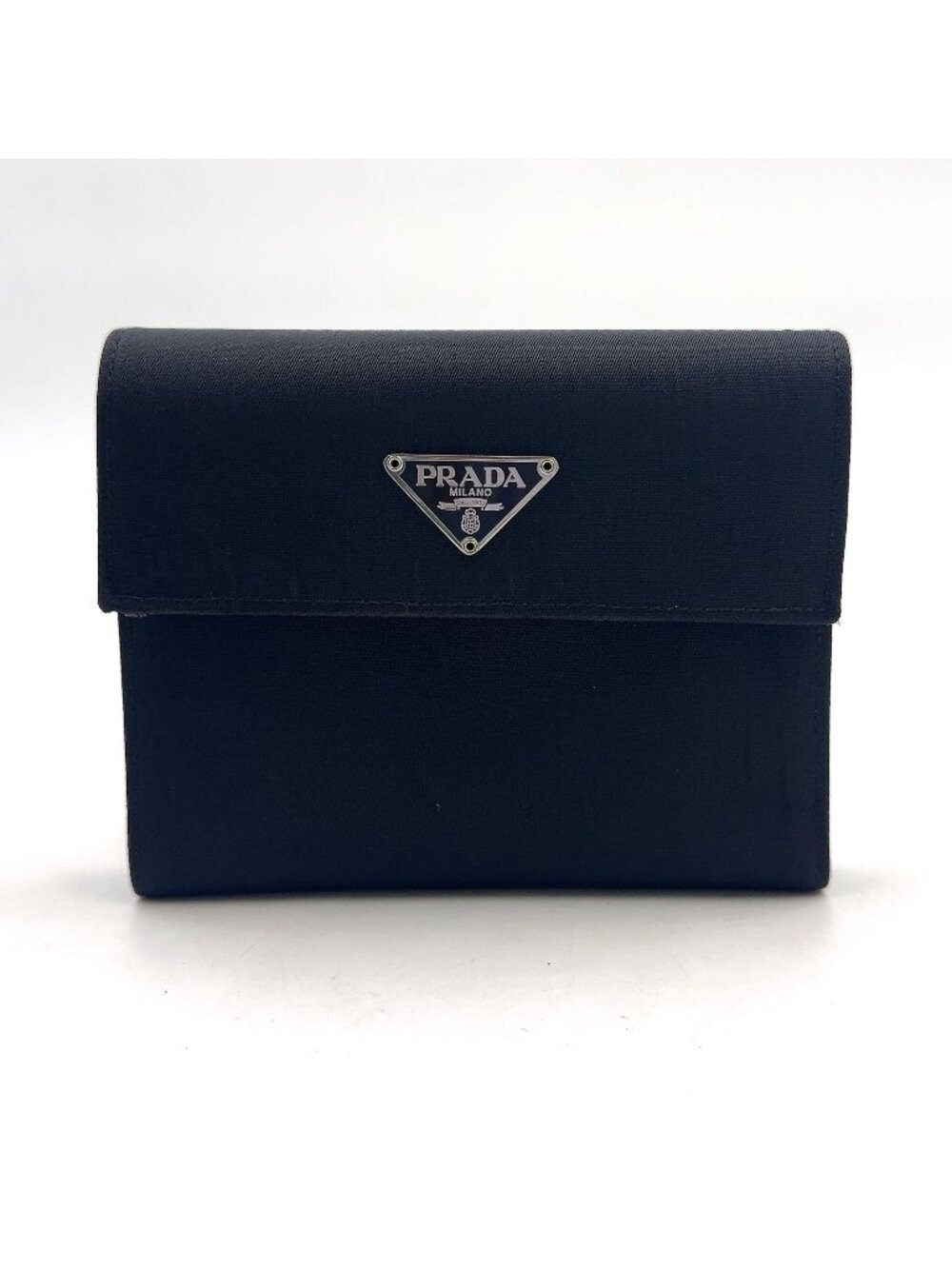 Prada Leather Nylon Black Trifold Wallet Silver